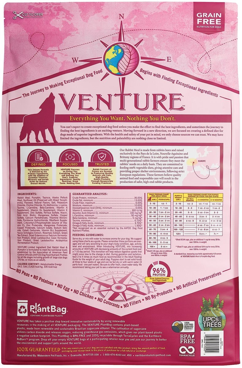 Earthborn Holistic Venture Limited Ingredient Grain-Free Rabbit Meal and Pumpkin Dry Dog Food