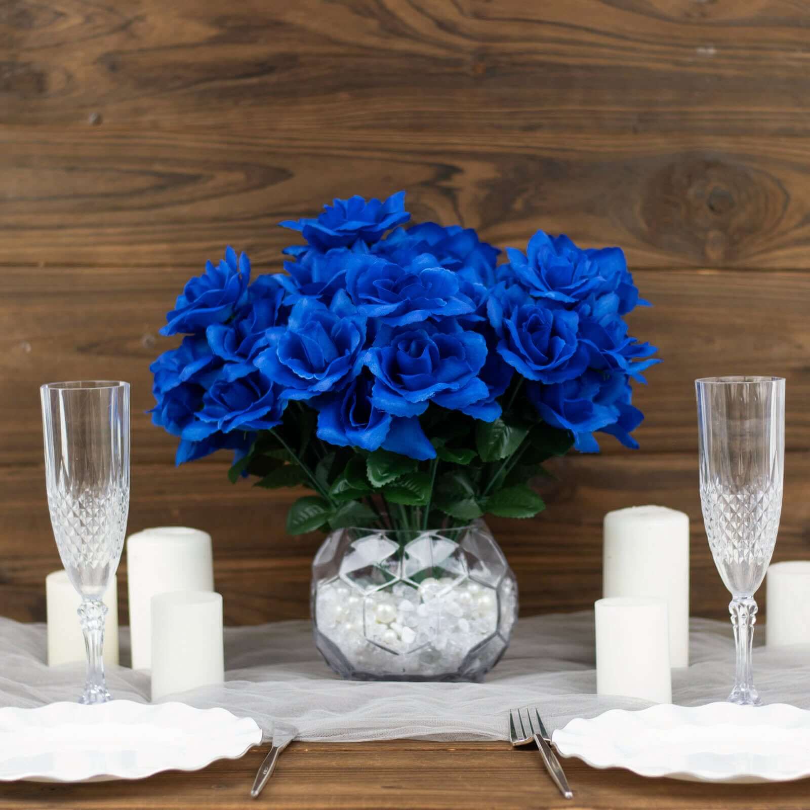 12 Bushes Royal Blue Artificial Premium Silk Blossomed Rose Flowers 84 Roses