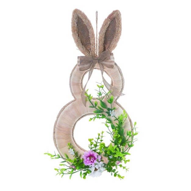 Transpac Natural Fiber 16 93 In Multicolor Easter Neutral Wrapped Bunny Wreath