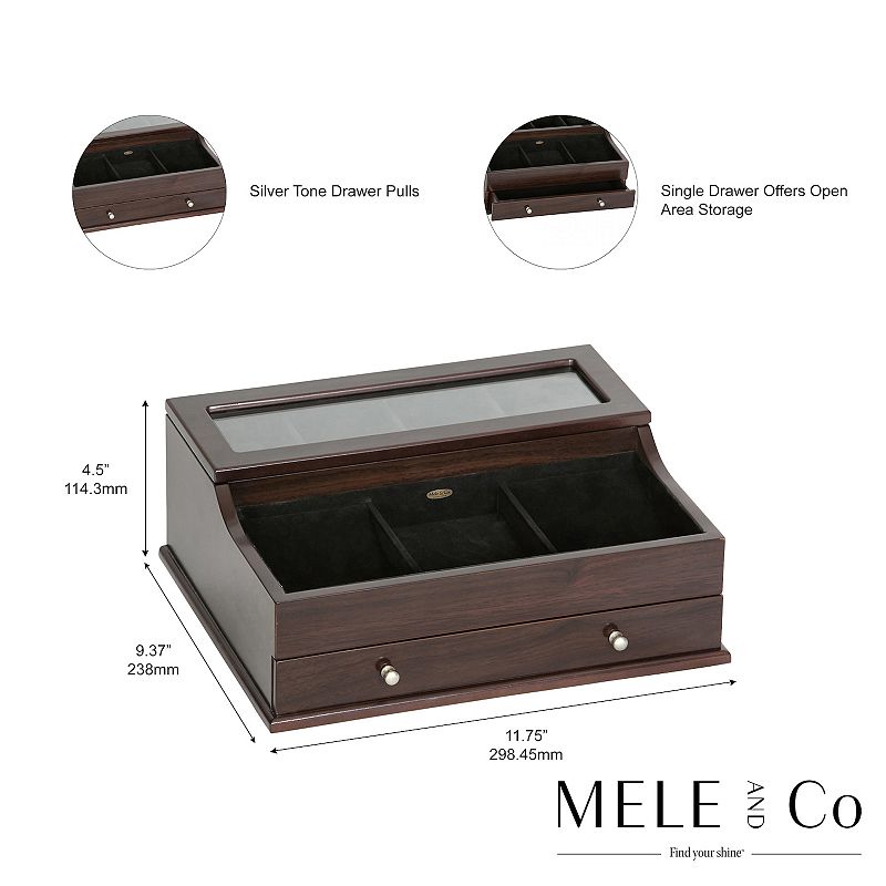 Mele and Co. Wood with Mahogany Finish Hampden Men's Glass Top Watch Box and Dresser Top Valet