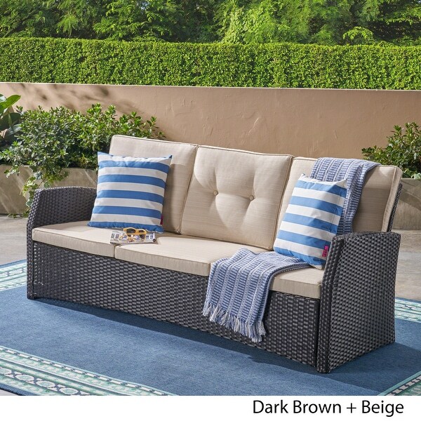 Sanger Outdoor 3 Seater Wicker Sofa by Christopher Knight Home