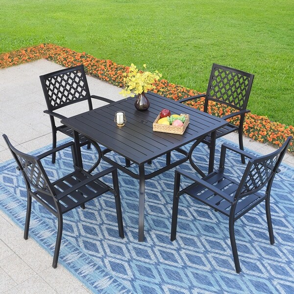 5piece Outdoor Ecoated Patio Dining Set with Stackable Chairs