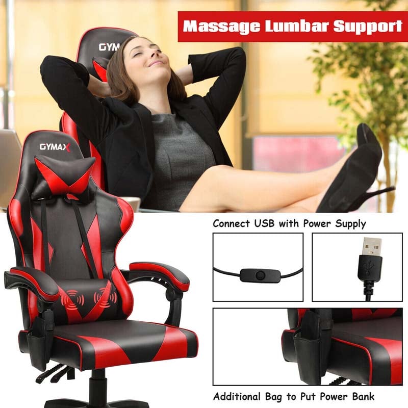 Massage Gaming Chair Recliner, Racing Computer Office Chair, Ergonomic High Back Swivel PC Game Chair with Headrest & Lumbar Support