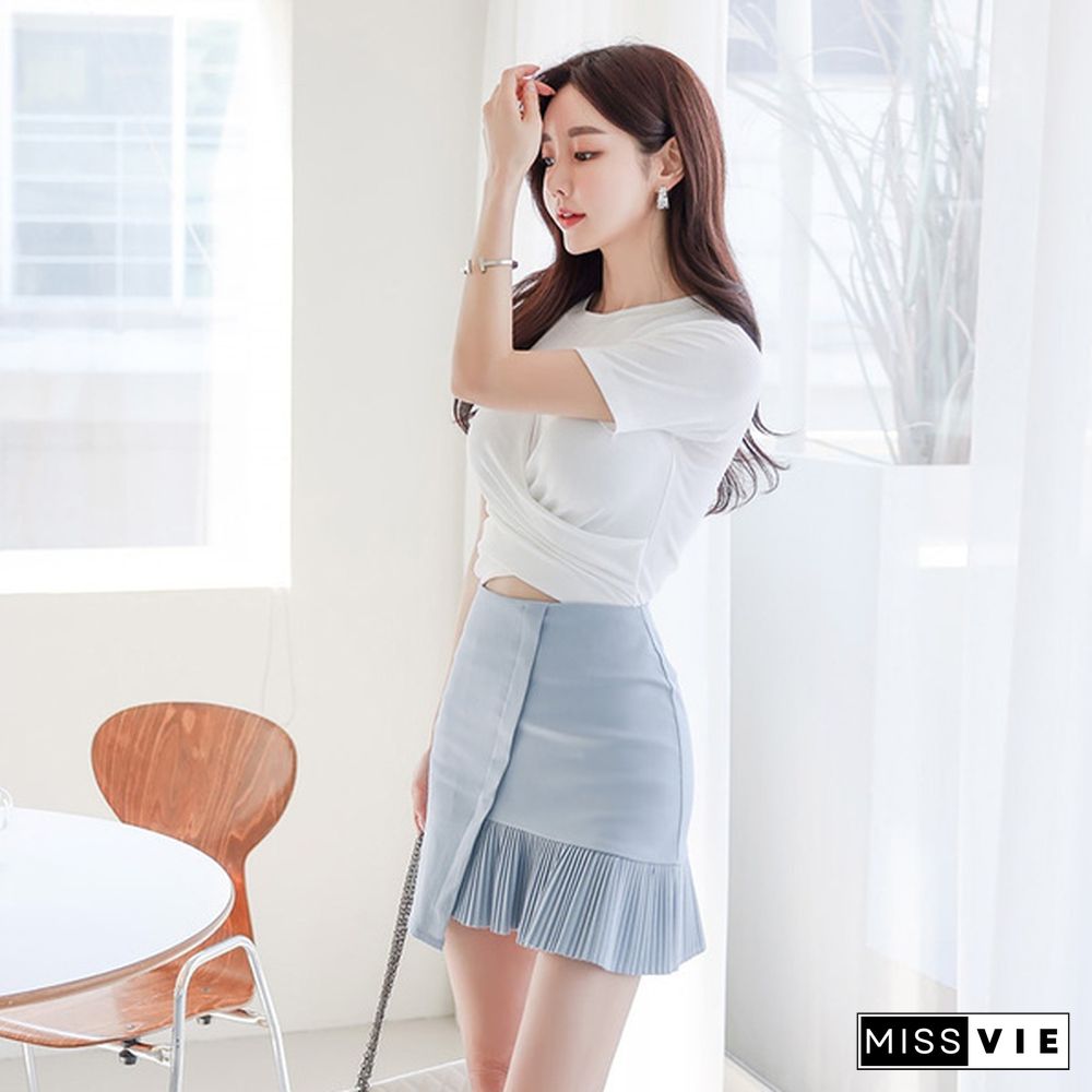 Women's Outfits Skirt Two Piece Set Summer New Office Lady Fashion White Cotton Short Sleeve Tshirt + Slim Mini Skirt Suits