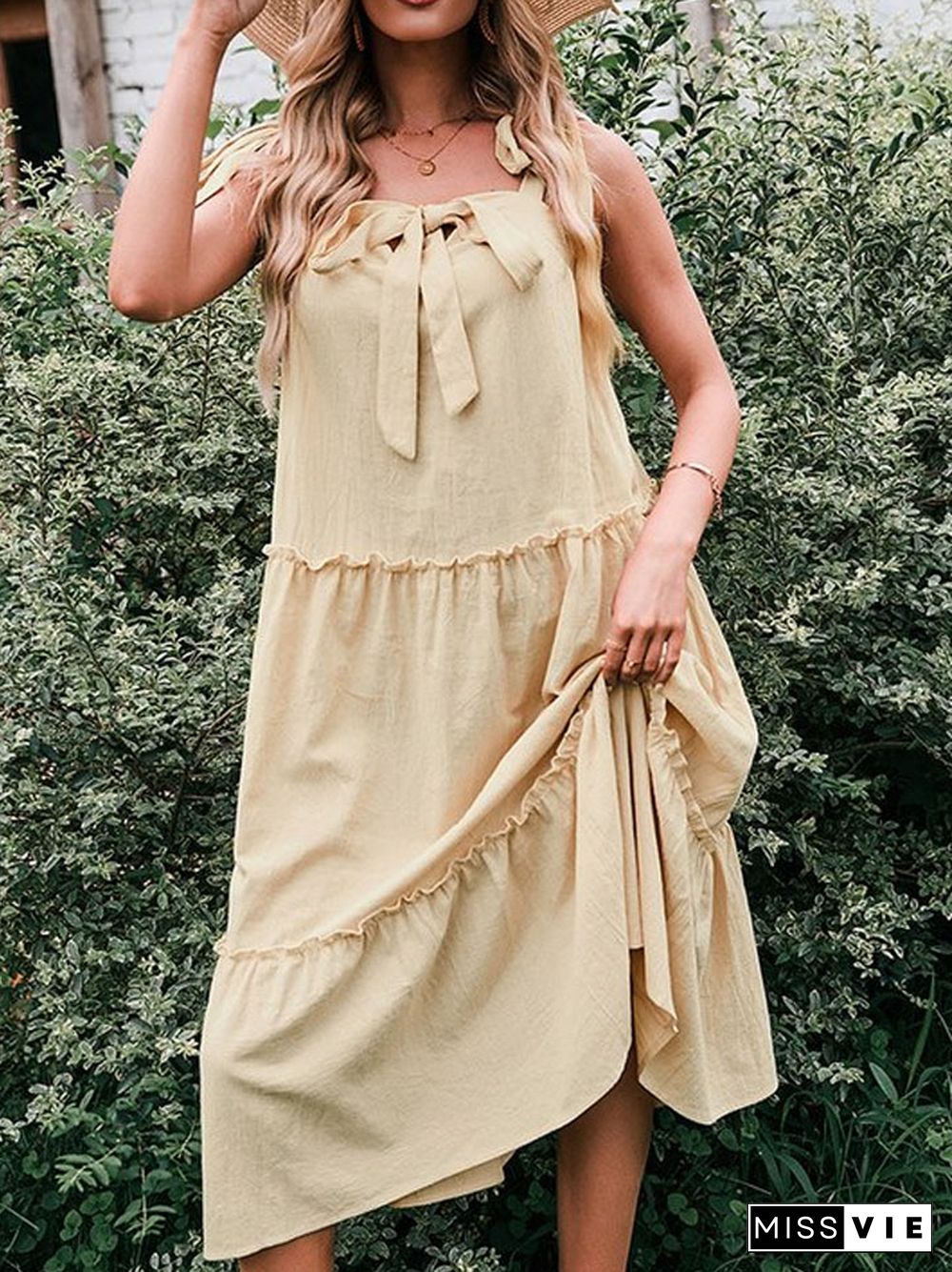 Sling Sleeveless Layered Long Pleated Loose Big Swing Dress