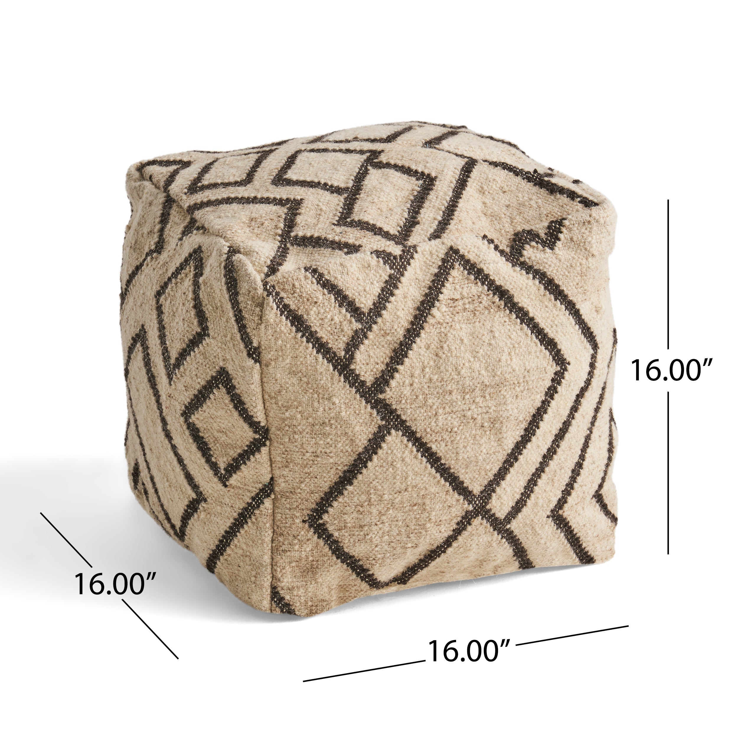 Lucciano Boho Wool and Cotton Ottoman Pouf