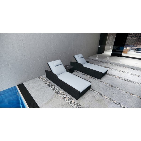 3-Pieces Outdoor Aluminum Adjustable Wicker Chaise Lounge Set