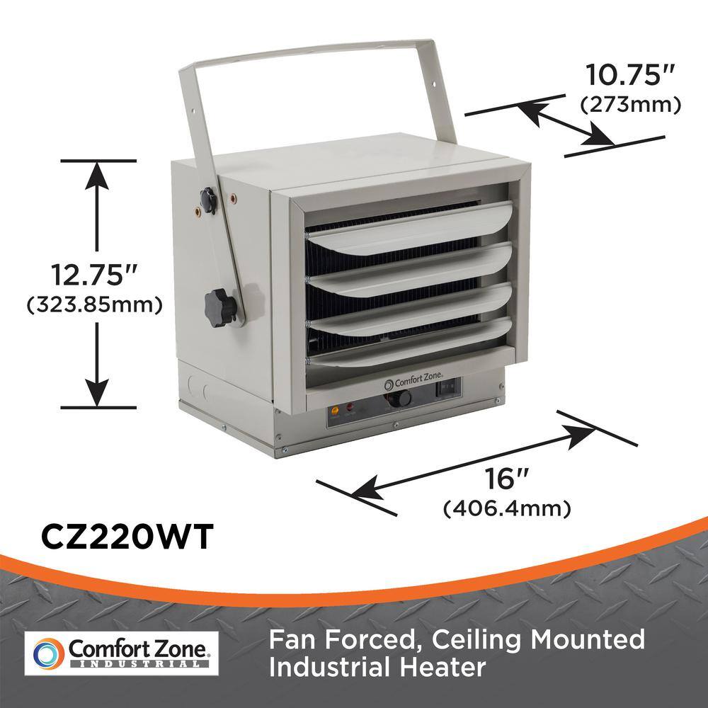 Comfort Zone 17065 BTU Ceiling Mount Fan-Forced Industrial Utility Electric Heater Furnace with Safety Overheat Protection CZ220