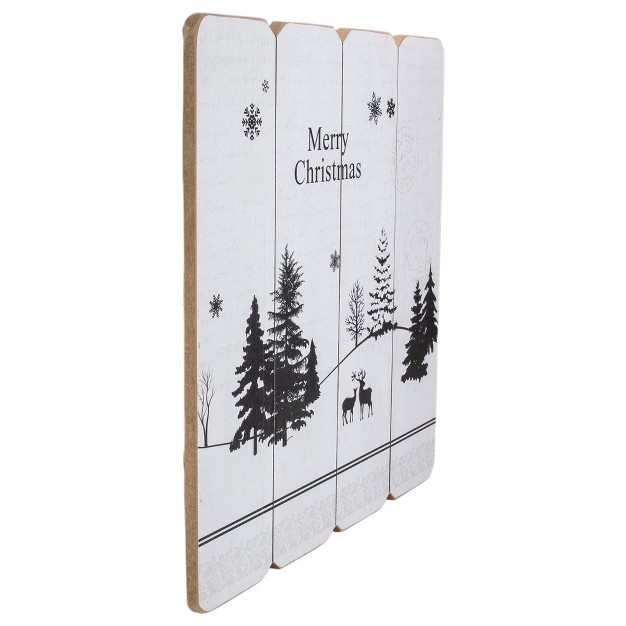 Northlight 16 White Merry Christmas Post Card Winter Scene Wooden Wall Sign