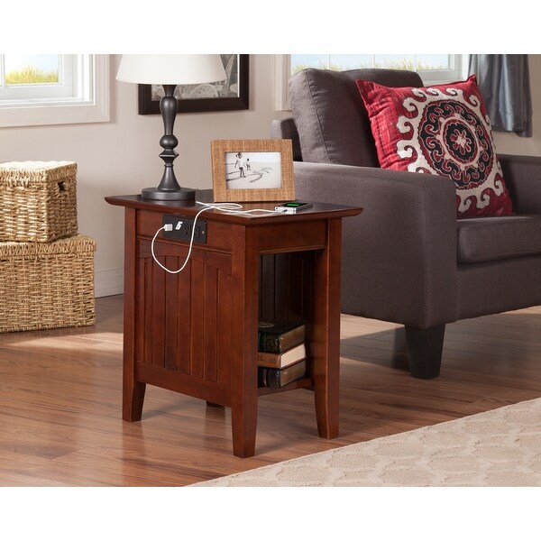 Nantucket Solid Wood Side Table with Built-In Charging in Walnut