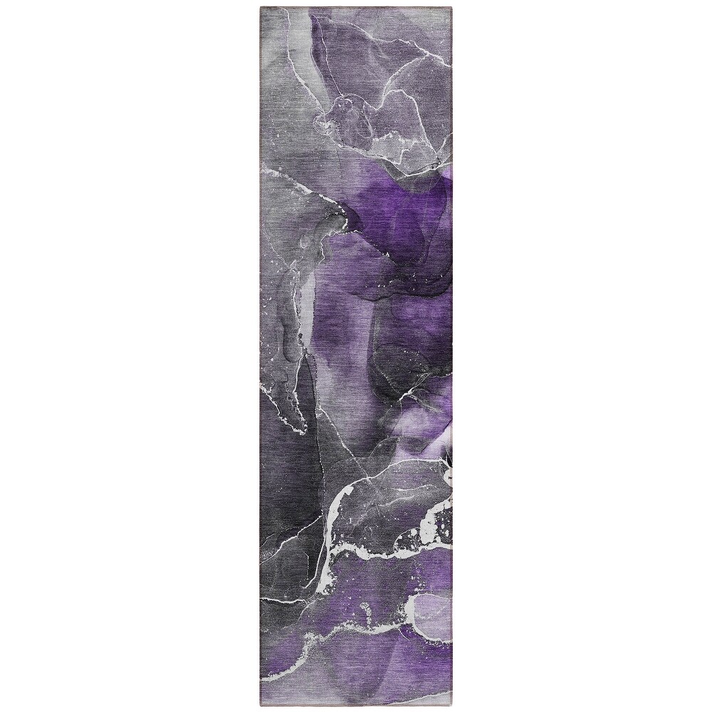 Machine Washable Indoor/ Outdoor Chantille Abstract Purple Rug