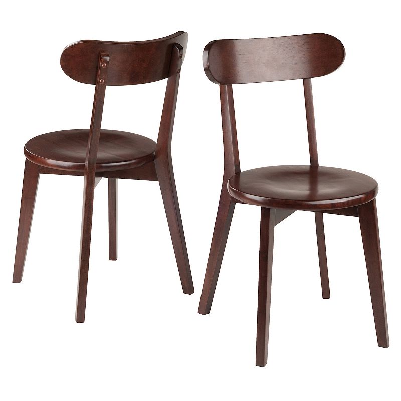 Set of 2 Walnut Wood Chair with Round Seat and Inspired Flared Legs 31.5