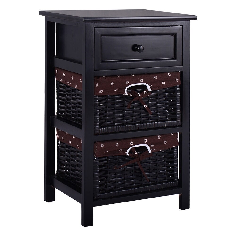 Costway Black Night Stand 3 Tiers 1 Drawer Bedside End Table Organizer