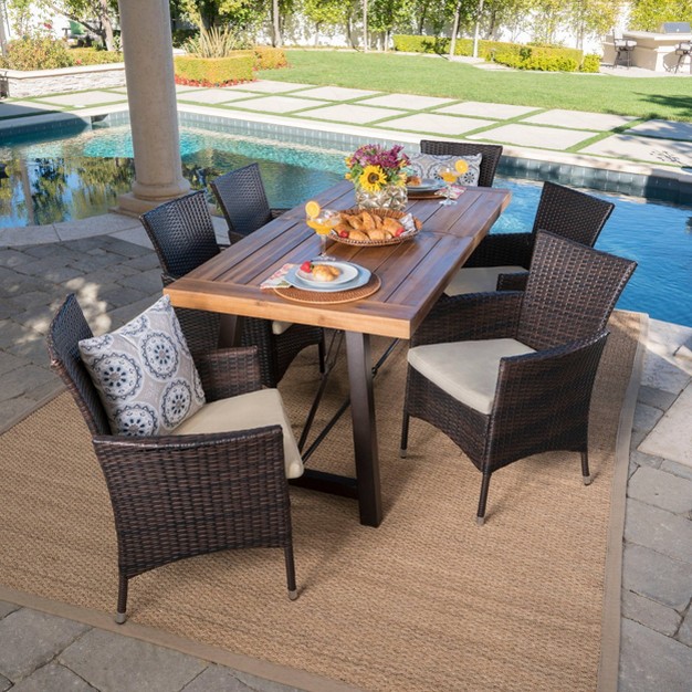 Torrens 7pc Acacia Wood wicker Patio Dining Set Brown Christopher Knight Home