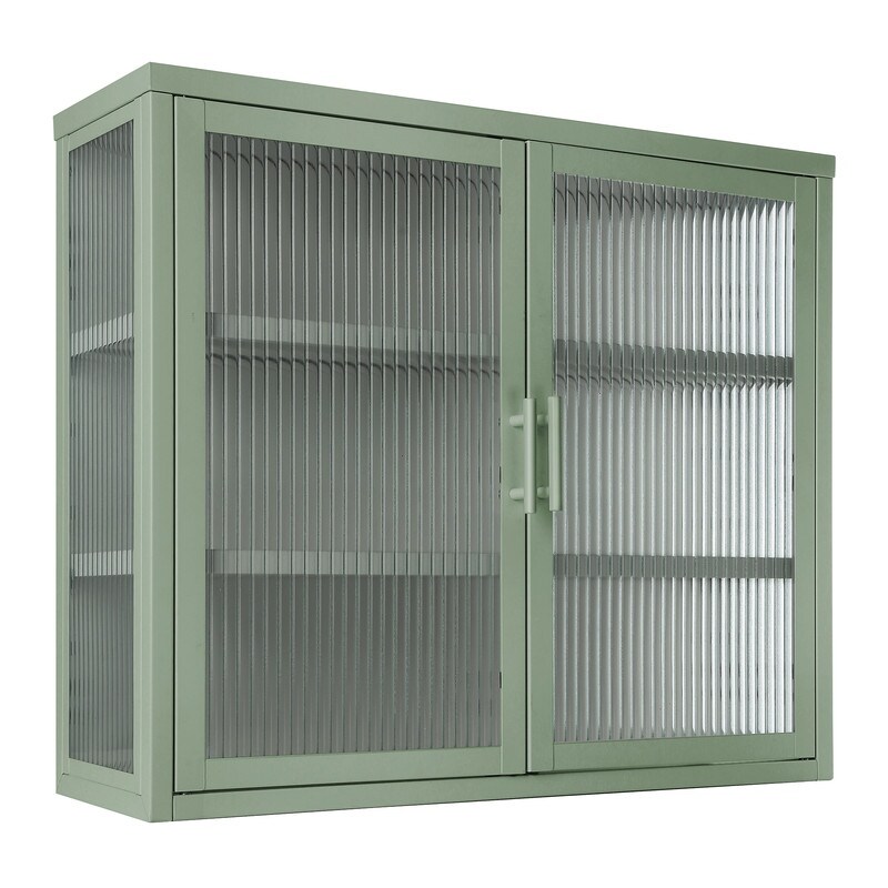 Modern Style Glass Door Wall Cabinet With Detachable Shelves