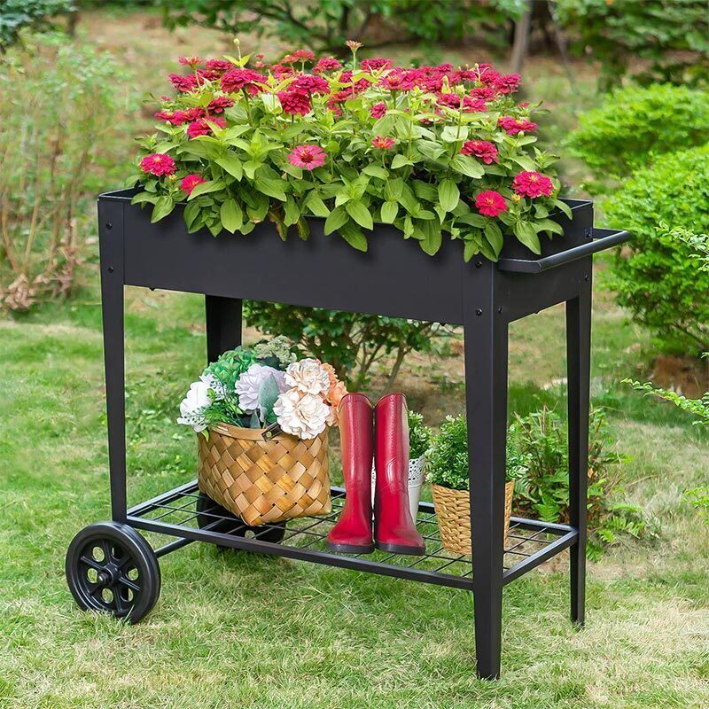 Multi-purpose Elevated Garden Bed on Wheels for Vegetables Flower Herb