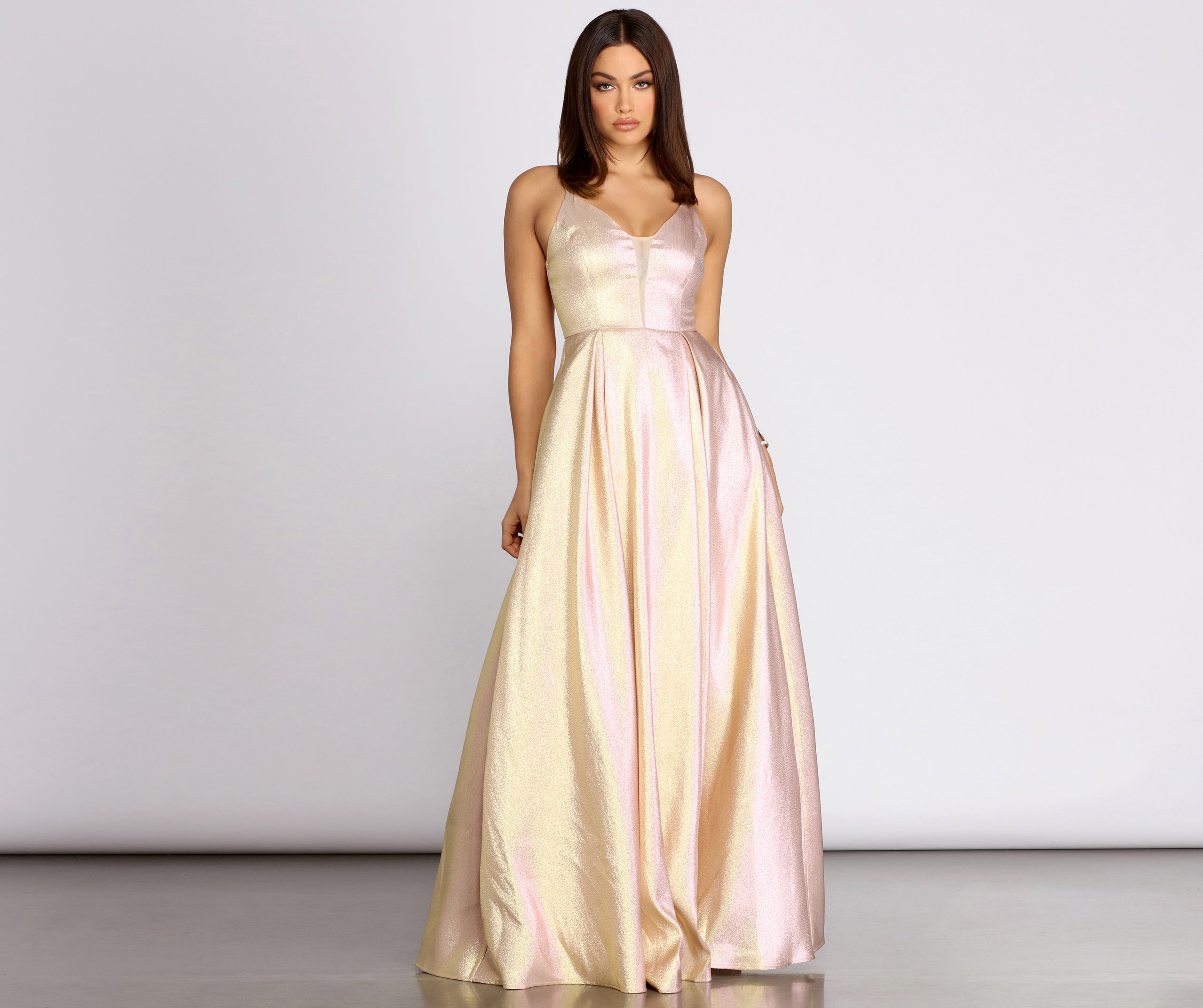 Jamille Metallic Glitter Pleated Ball Gown