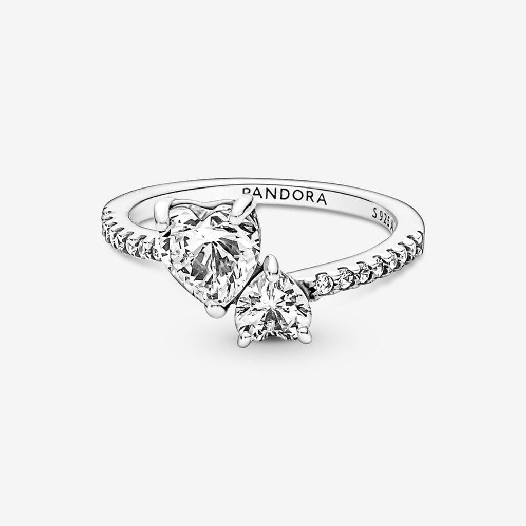 PANDORA  Double Heart Sparkling Ring in Sterling Silver