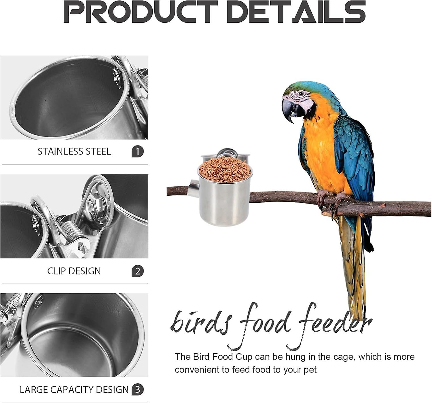 2pcs Stainless Steel Bird Bowl Bird Feeding Dish Cups Steel Bird Feeder Conure Food Steel Coop Cup H