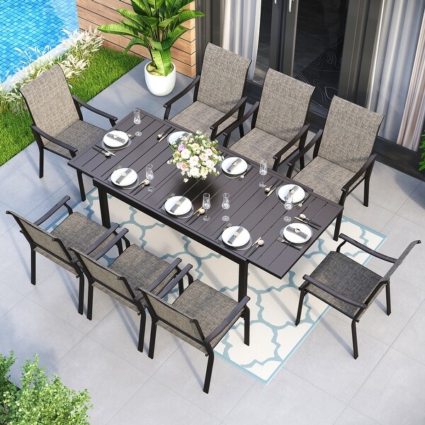 MAISON ARTS 7/9Piece Patio Dining Set with Metal Expandable Table and Textilene Fabric Padded Armchairs