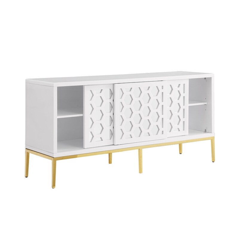 Best Master Furniture Meridian 64 Inch White Lacquered Sideboard with Gold Trim