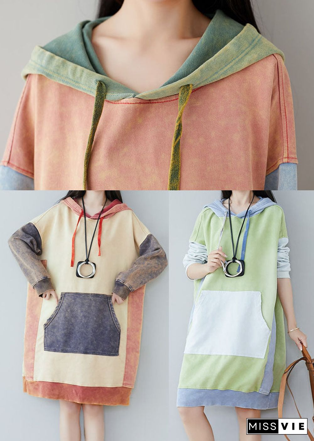 Plus size Beige Patchwork Sweatshirts dresses Spring