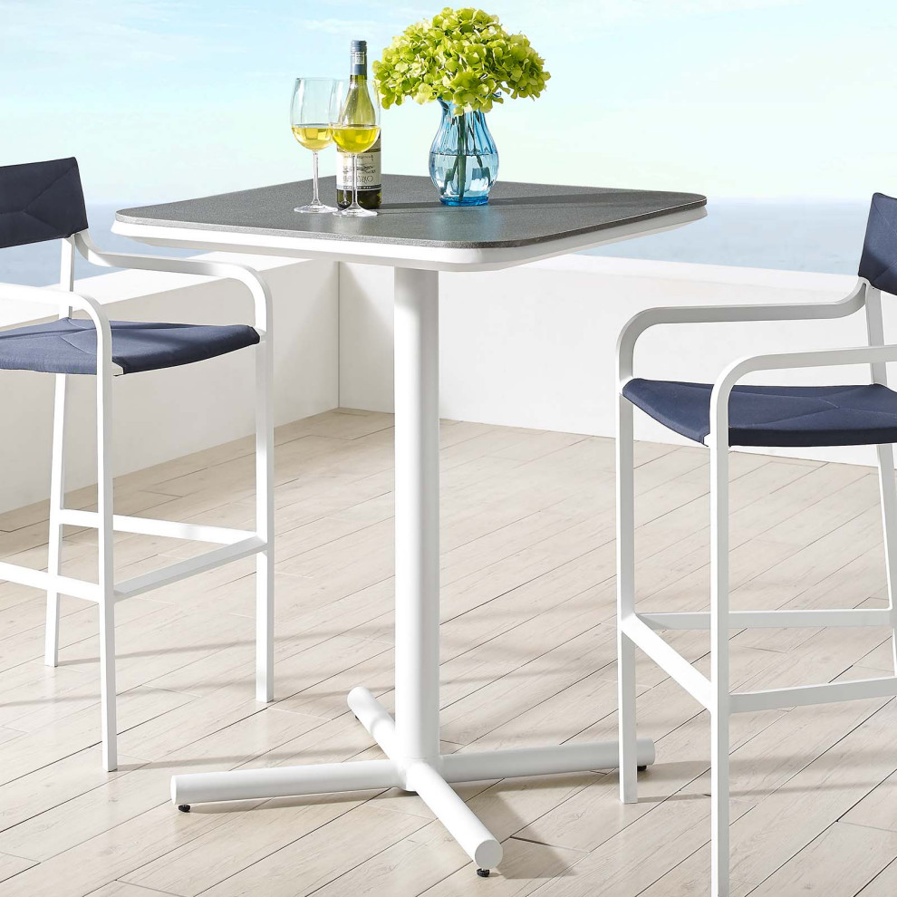 Bar Side Table  Square  Aluminum  Metal  White  Modern  Outdoor Patio Bistro   Modern   Outdoor Pub And Bistro Tables   by House Bound  Houzz