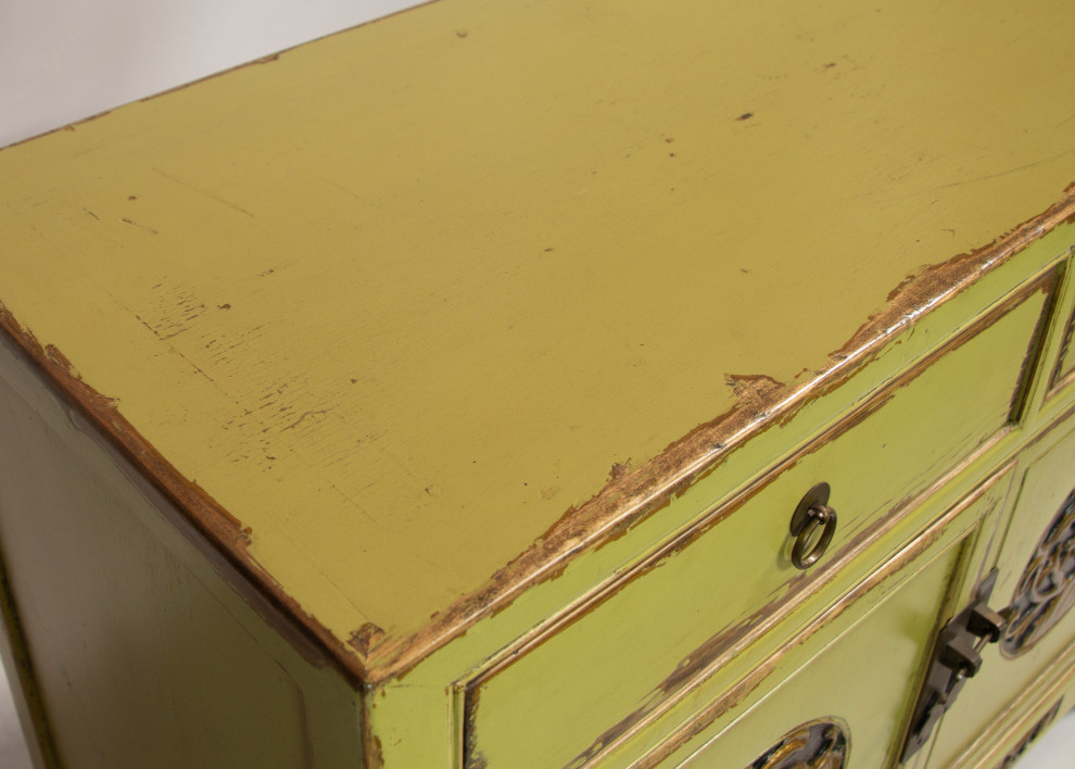 Yellow Mongolian Carved Small Cabinet   Asian   Accent Chests And Cabinets   by Redd Furnishings  Houzz