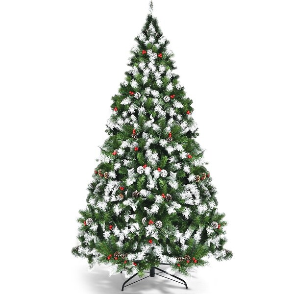 Costway 6ft/7.5ft/9ft Prelit Snowy Christmas Tree 818/1398/2058 Tips