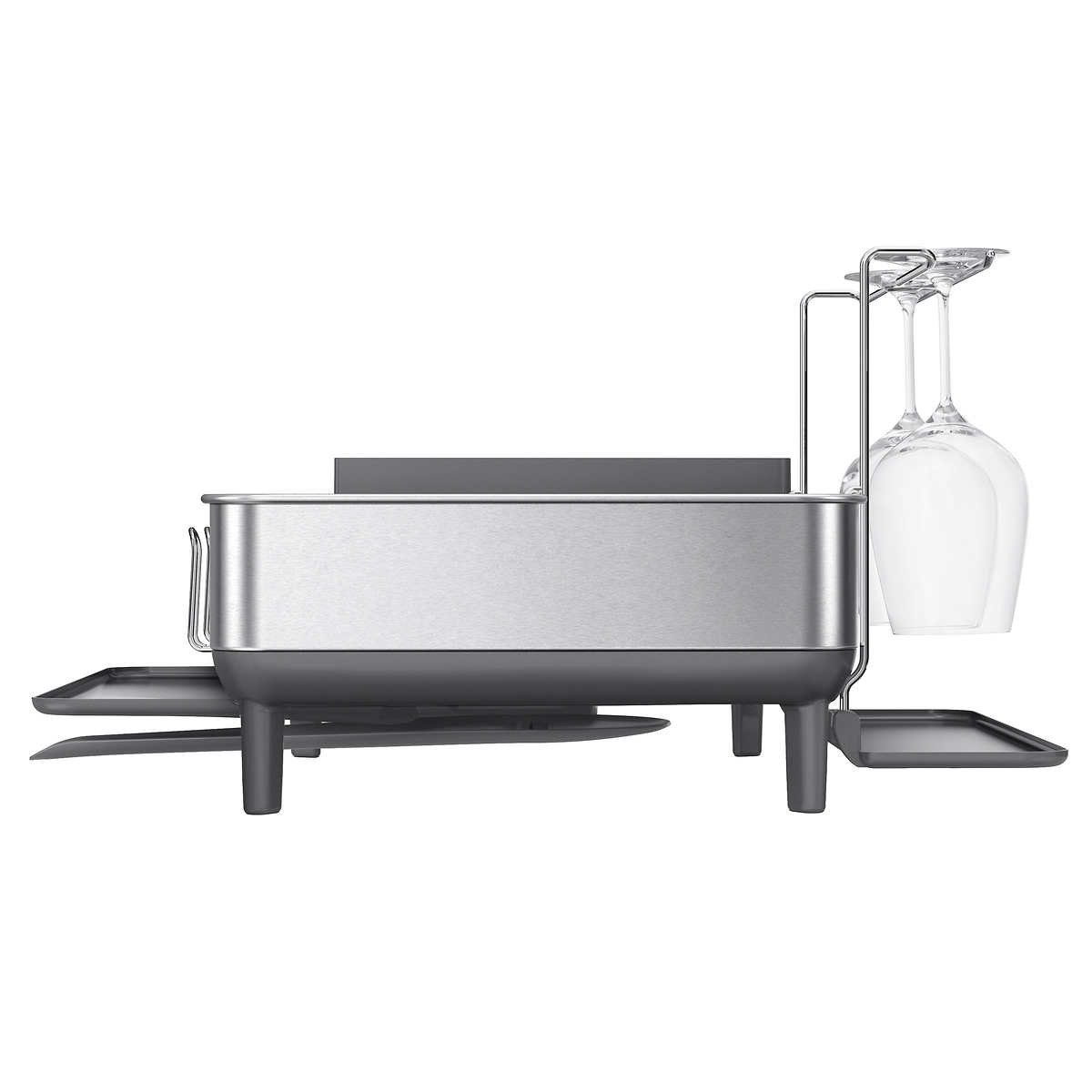 simplehuman Kitchen Dish Drying Rack with Swivel Spout， Dishrack and Sink Caddy