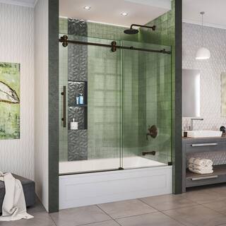 DreamLine Enigma-XO 55-59 in. W x 62 in. H Fully Frameless Sliding Tub Door in Oil Rubbed Bronze SHDR-61606220-06