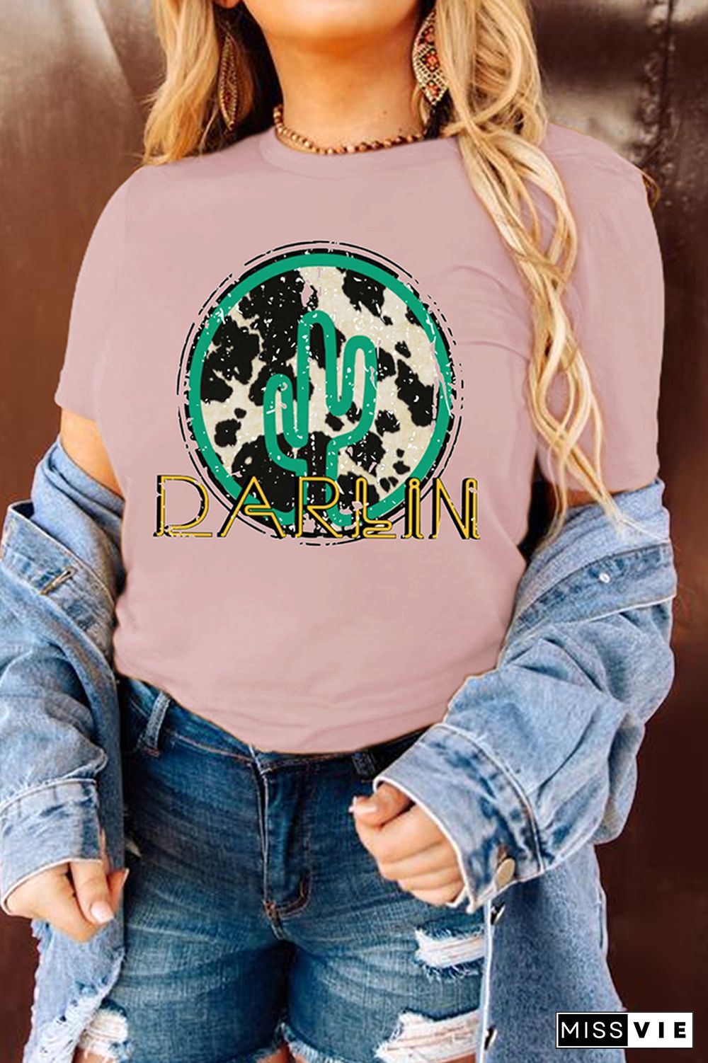 Darlin Print Graphic Tees for Women Wholesale Short Sleeve T shirts Top