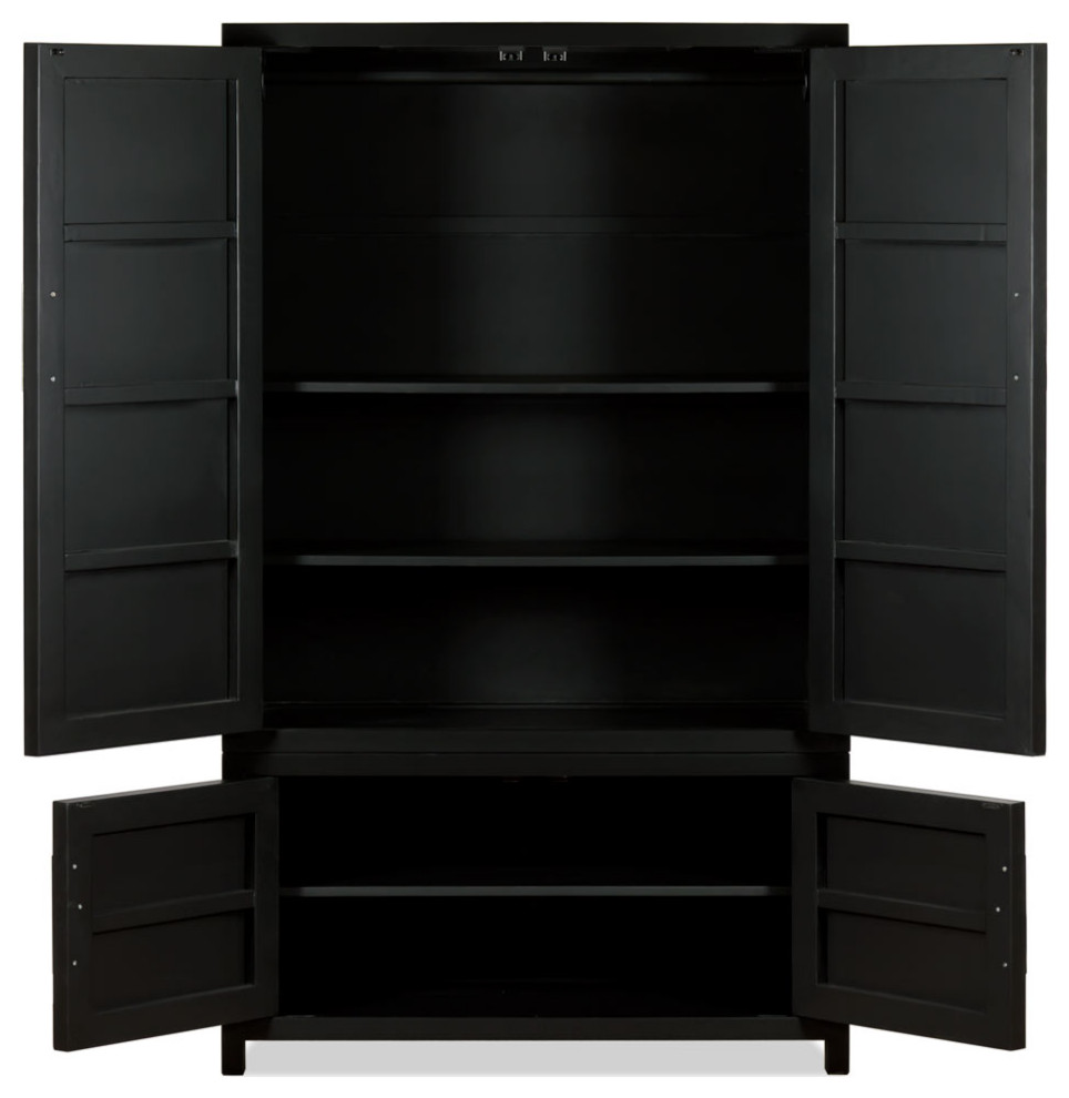 Matte Black Elmwood Chinese Qing Armoire   Transitional   Entertainment Centers And Tv Stands   by China Furniture and Arts  Houzz