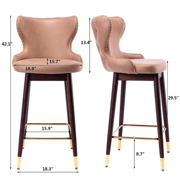 29.5 Inch Bar Height Bar Stools Set of 2， Bar Chair with Wingback and Footrest， Counter Stool with Nailhead Trim - as picture