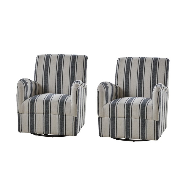 Set Of 2 Livia Transitional 360 degree Swivel Armchair With Jacobean Strip Pattern Hulala Home