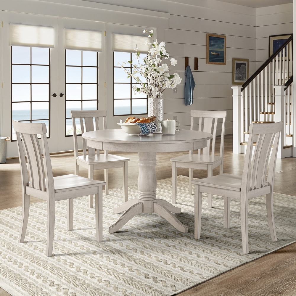 Wilmington II Round Pedestal Base Antique White 5 Piece Dining Set by iNSPIRE Q Classic