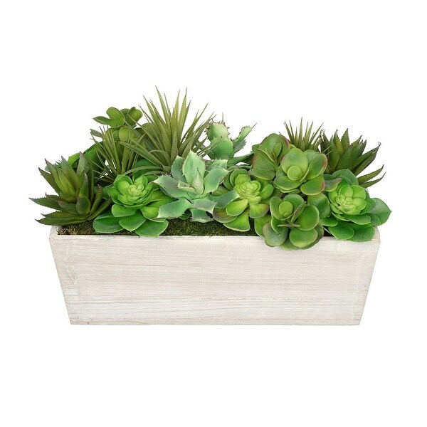 Faux Succulent Garden in Wood Washed Ledge Planter