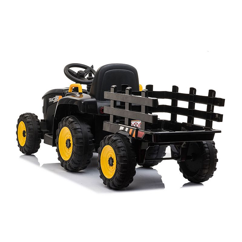 TOBBI 12V Kids Electric Battery-Powered Ride On Toy Tractor with Trailer， Black