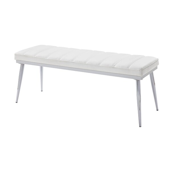 Global Pronex Weizor Bench， White PU and Chrome for Living Room and Dining Room