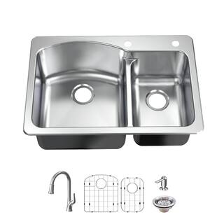 Glacier Bay All in-One 33 in. Drop-inUndermount Double Bowl 18 Gauge Stainless Steel Kitchen Sink with Pull-Down Faucet VT3322G2