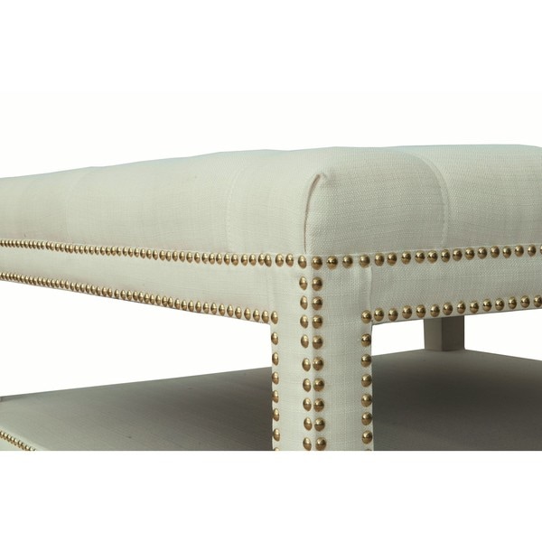 Chic Home Micah Coffee Table Ottoman in a 2-Layered Tufted Linen Bench