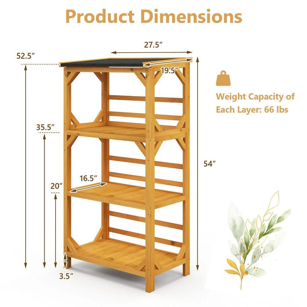 Gymax 54 in. H Outdoor Wood Garden Shelf 3-Tier Ladder Plant Stand wWeatherproof Asphalt Roof GYM11499