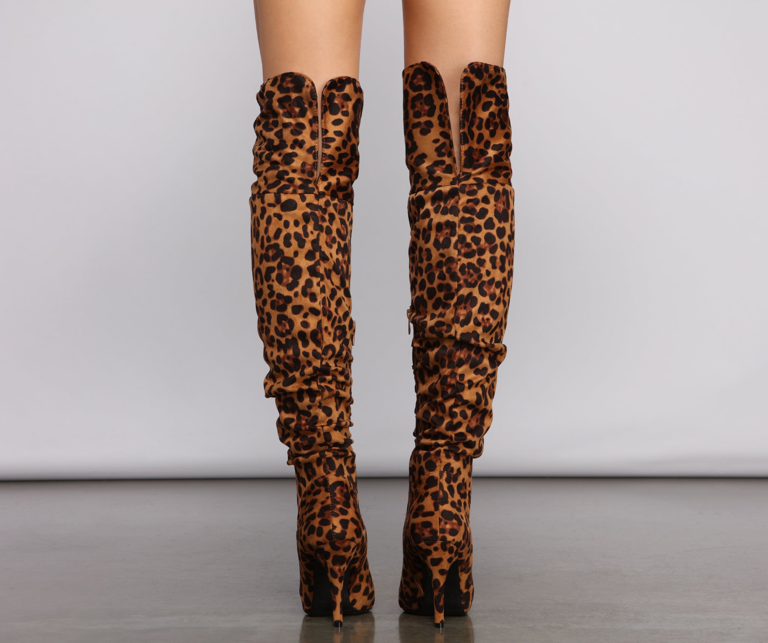 Over the Knee Faux Suede Leopard Print