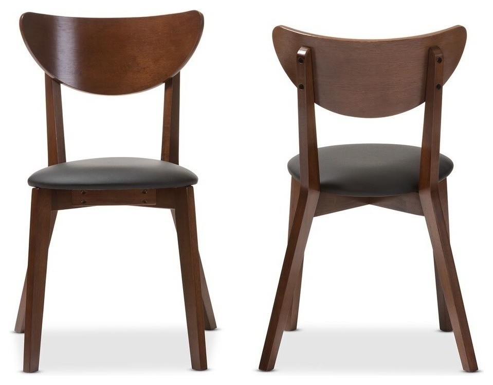 Sumner Faux Leather and Walnut Brown Dining Chair  Set of 2   Midcentury   Dining Chairs   by HedgeApple  Houzz