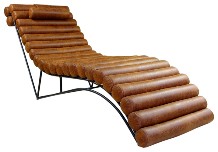 ROSA Leather Chaise Lounge  Red Brown   Industrial   Indoor Chaise Lounge Chairs   by Table World  Houzz