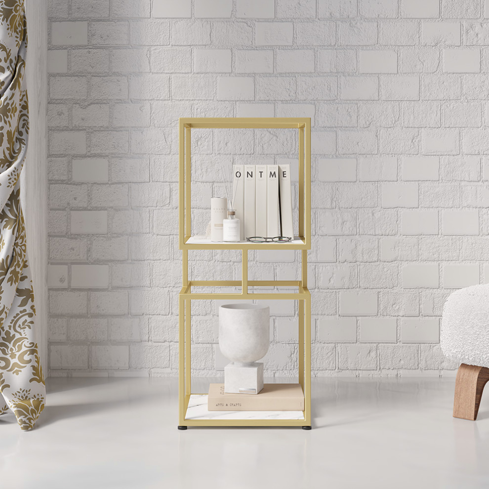 Modern Simple Gold Cube Bookcase with Metal Tower Display Tall Wooden Bookshelf   Contemporary   Bookcases   by Homary International Limited  Houzz