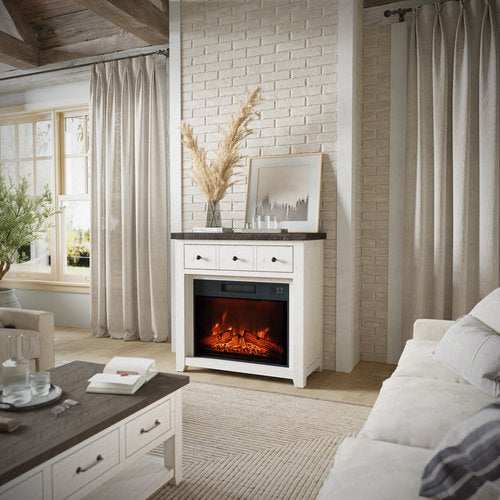 Loft Vintage White Electric Fireplace & Media Console -32