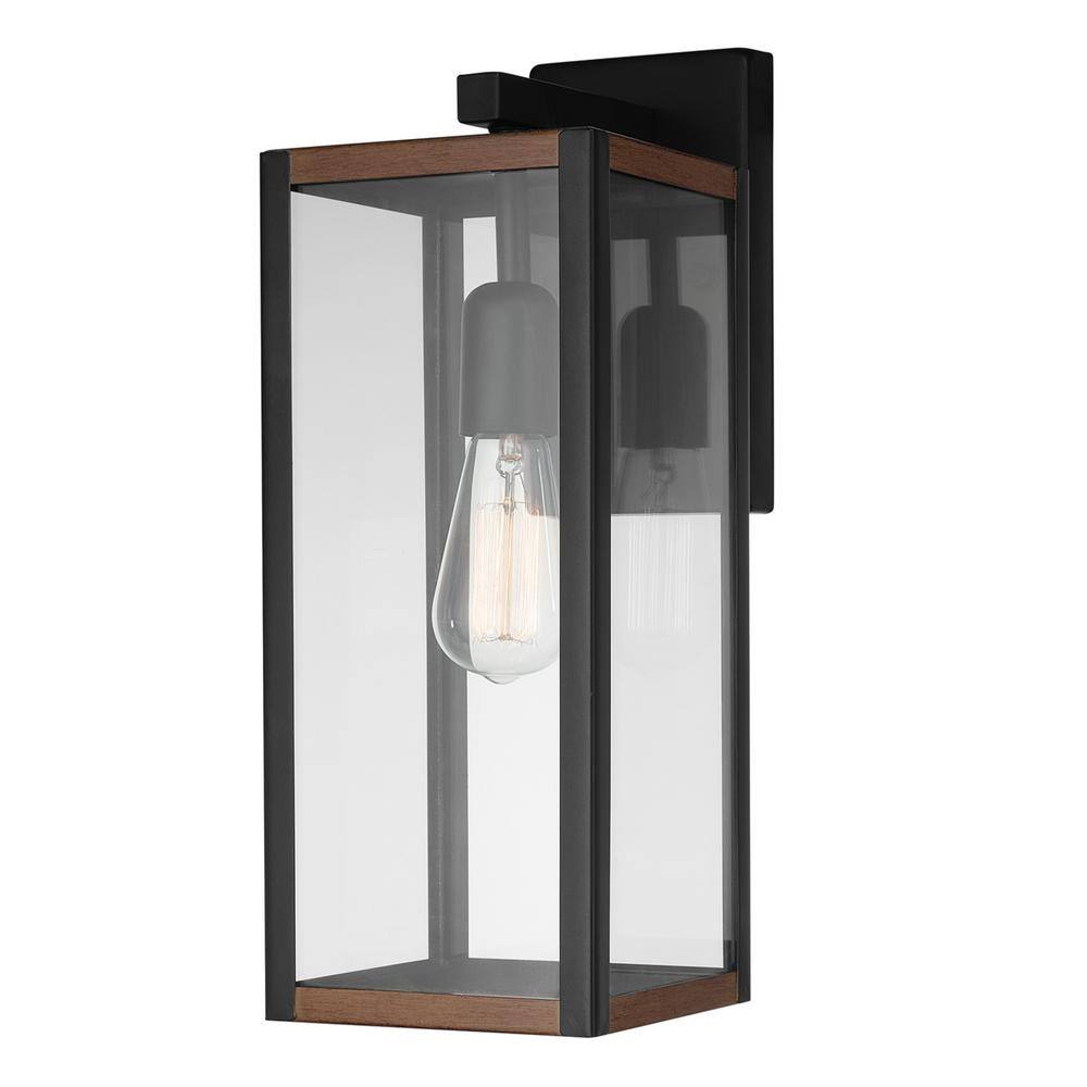 Globe Electric Bowery  Matte Black Farmhouse IndoorOutdoor 1-Light Wall Sconce with Faux Wood Accents 44681