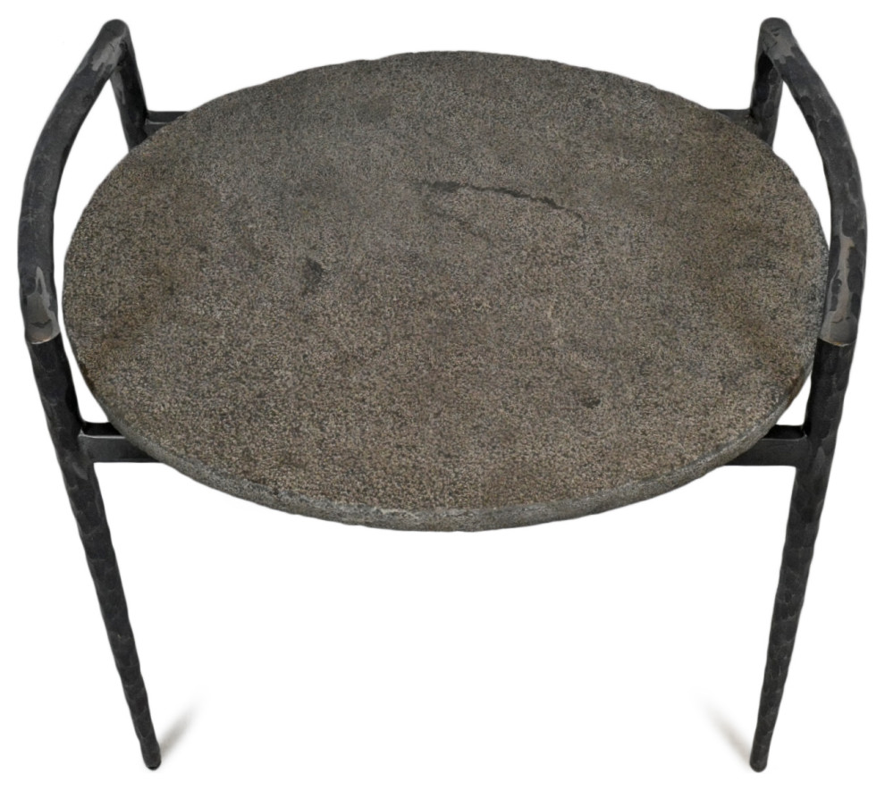 Slate and Iron Oval End Table   Industrial   Side Tables And End Tables   by Design Mix Furniture  Houzz