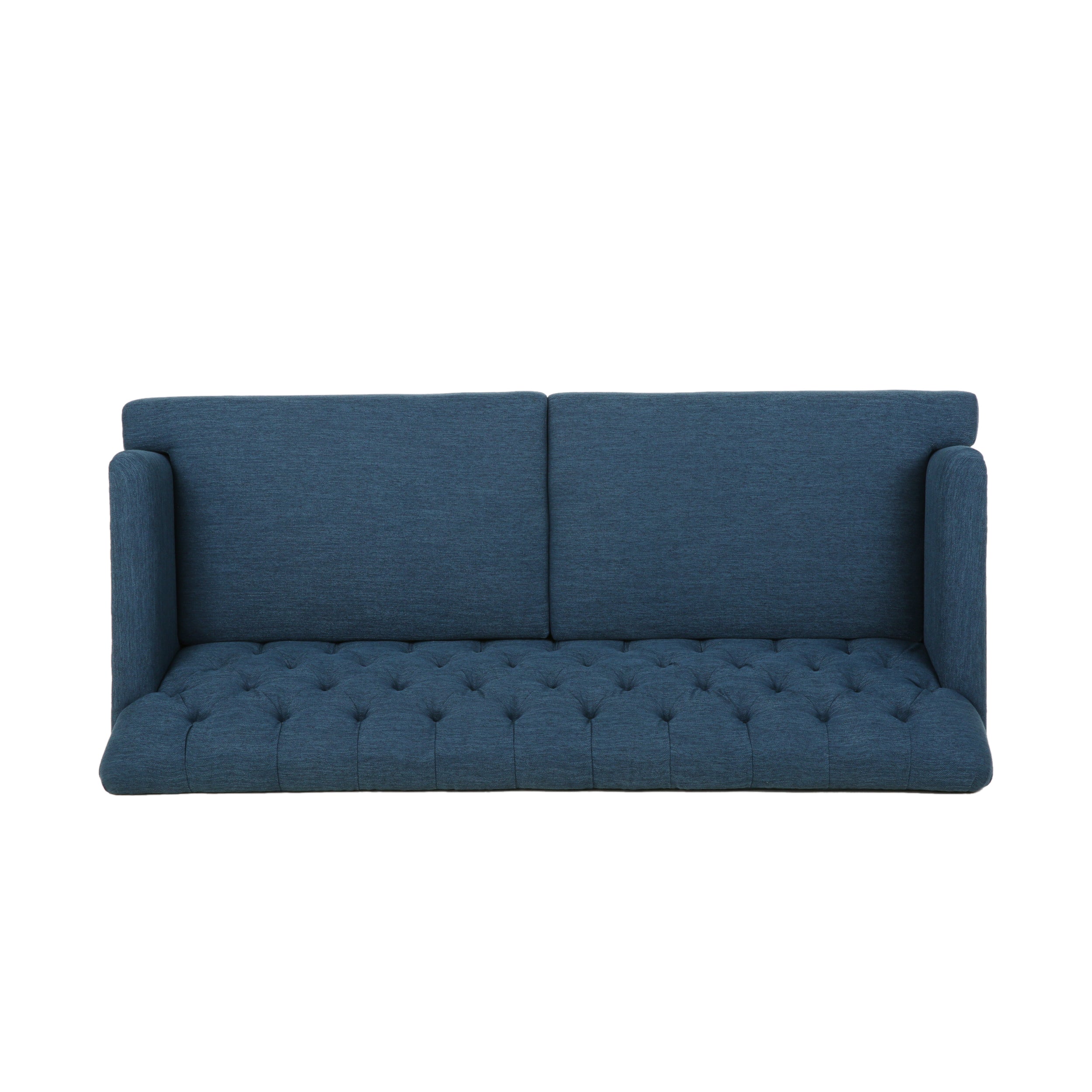 Noble House Loyang Upholstered Fabric 3 Seater Sofa, Navy Blue, Dark Brown